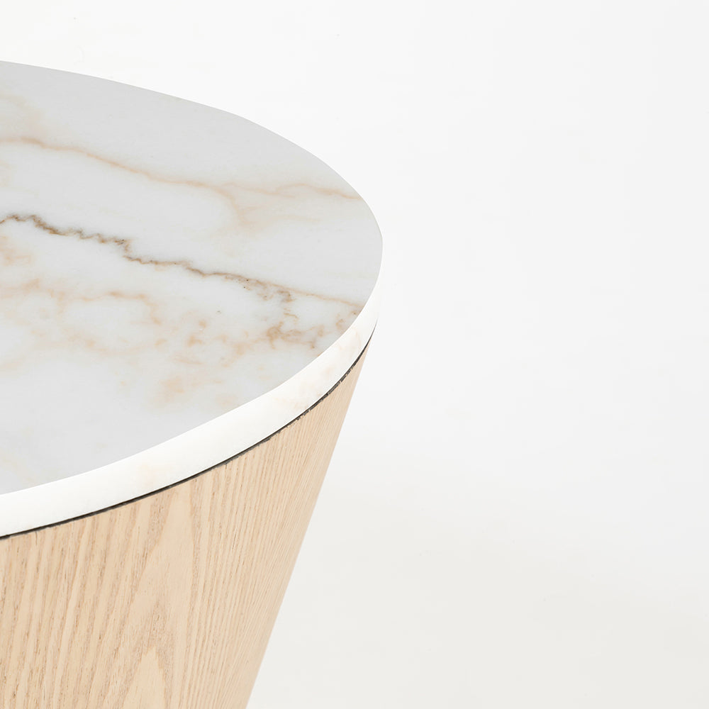 Vivant White Marble Top Wooden Round Coffee Table - Small