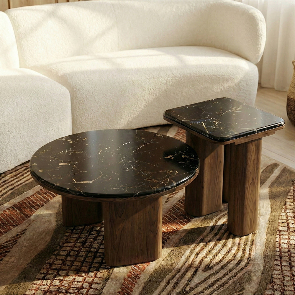 Elaris Black Marble Top Wooden Coffee Table Set of 2