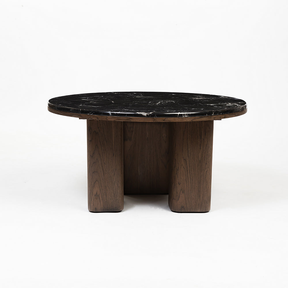 Elaris Black Marble Top Wooden Round Coffee Table - Large