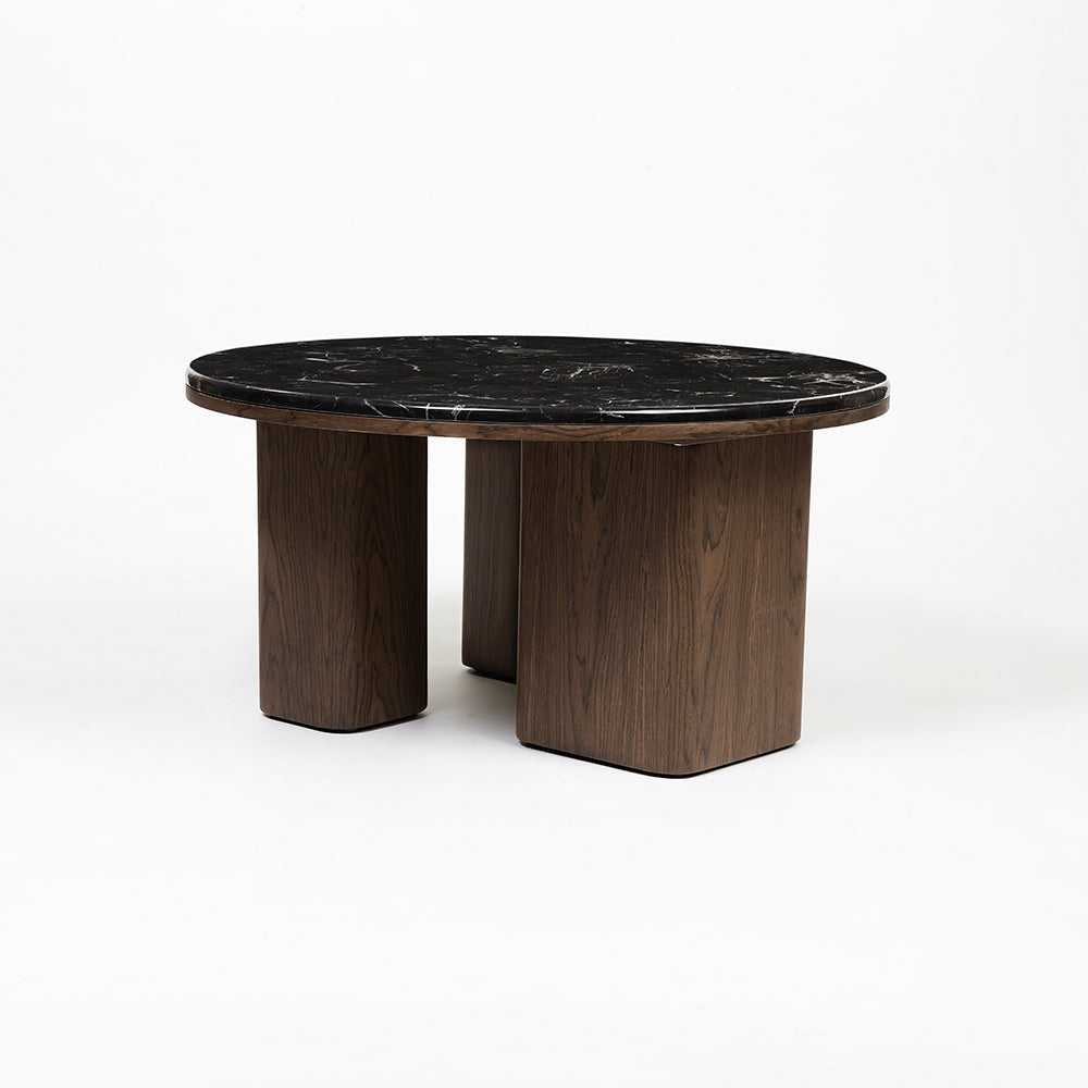 Elaris Black Marble Top Wooden Round Coffee Table - Large