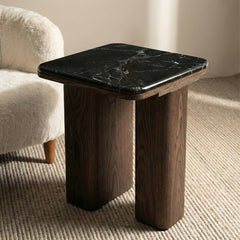 Elaris Black Marble Top Wooden Square Coffee Table - Small