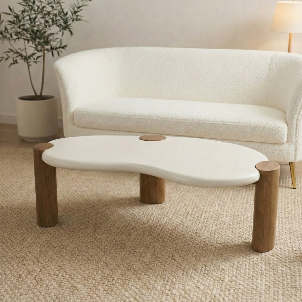 Terravon White Coffee Table with Wooden Base - Large