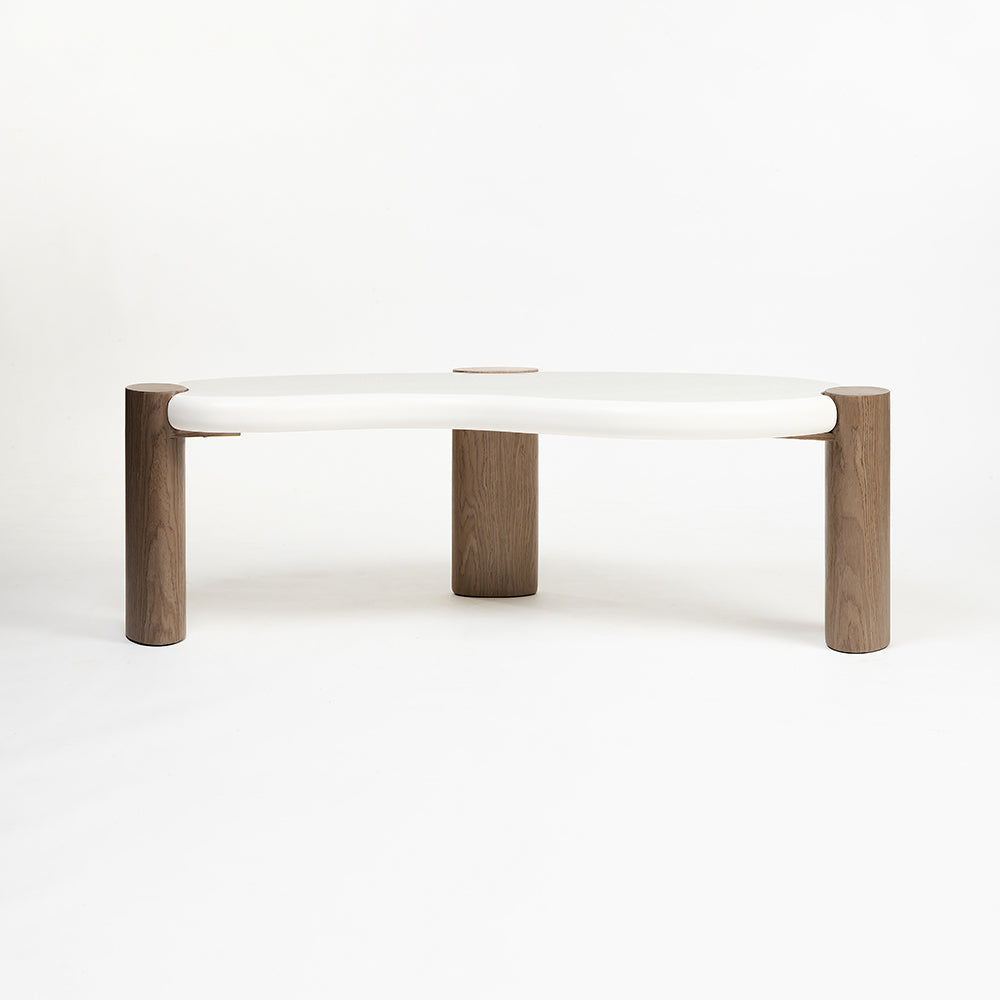 Terravon White Coffee Table with Wooden Base Set of 2