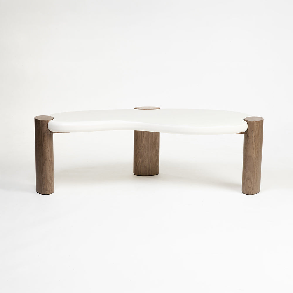 Terravon White Coffee Table with Wooden Base - Large