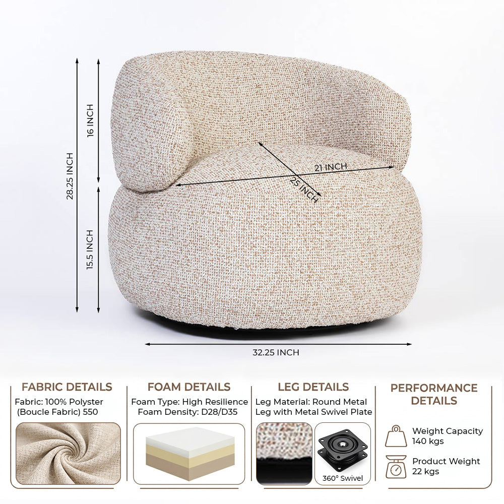 Velmora Erika Swivel Sofa - Beige