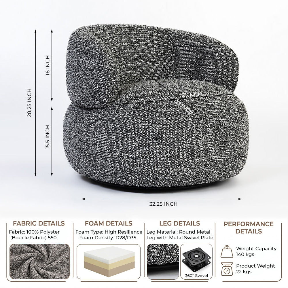 Velmora Erika Swivel Sofa - Black