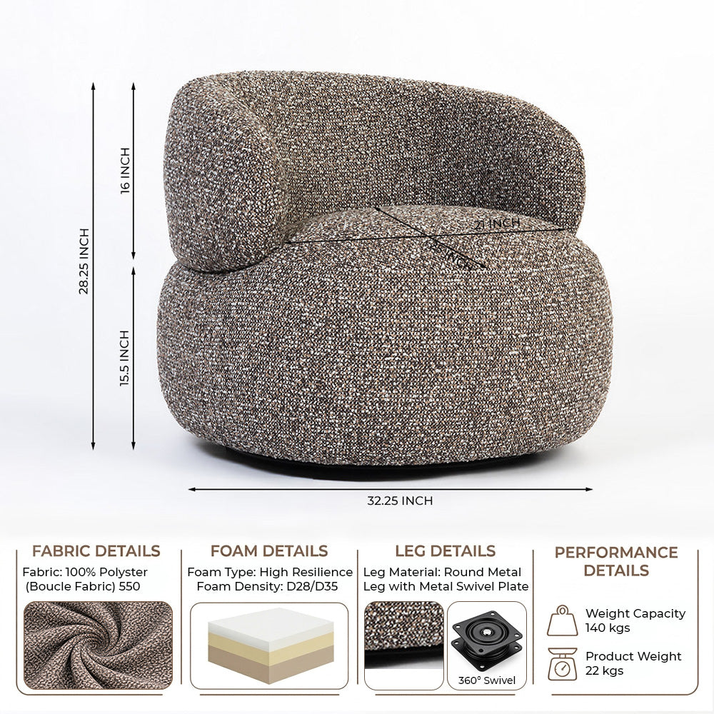 Velmora Erika Swivel Sofa - Taupe