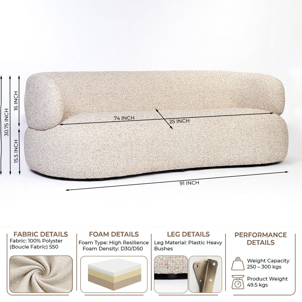 Calmire Arnies 3 Seater  Sofa - Beige