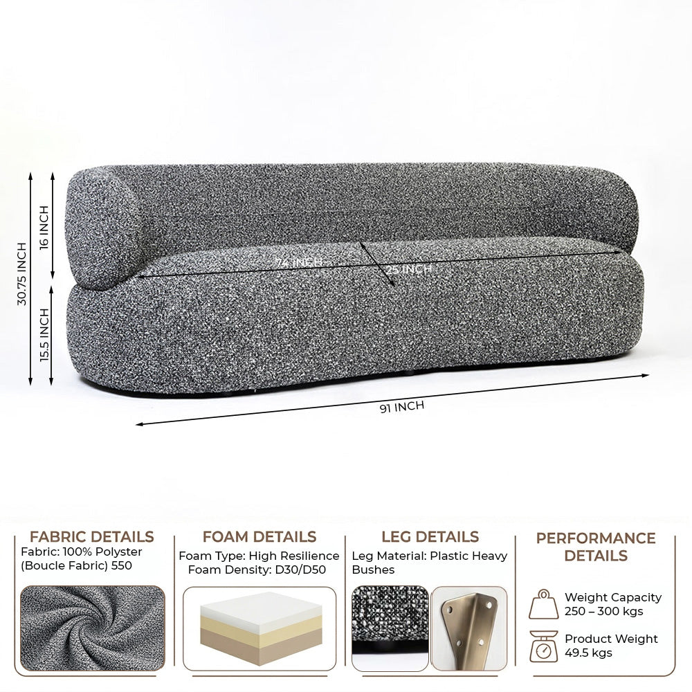 Calmire Arnies 3 Seater  Sofa - Black