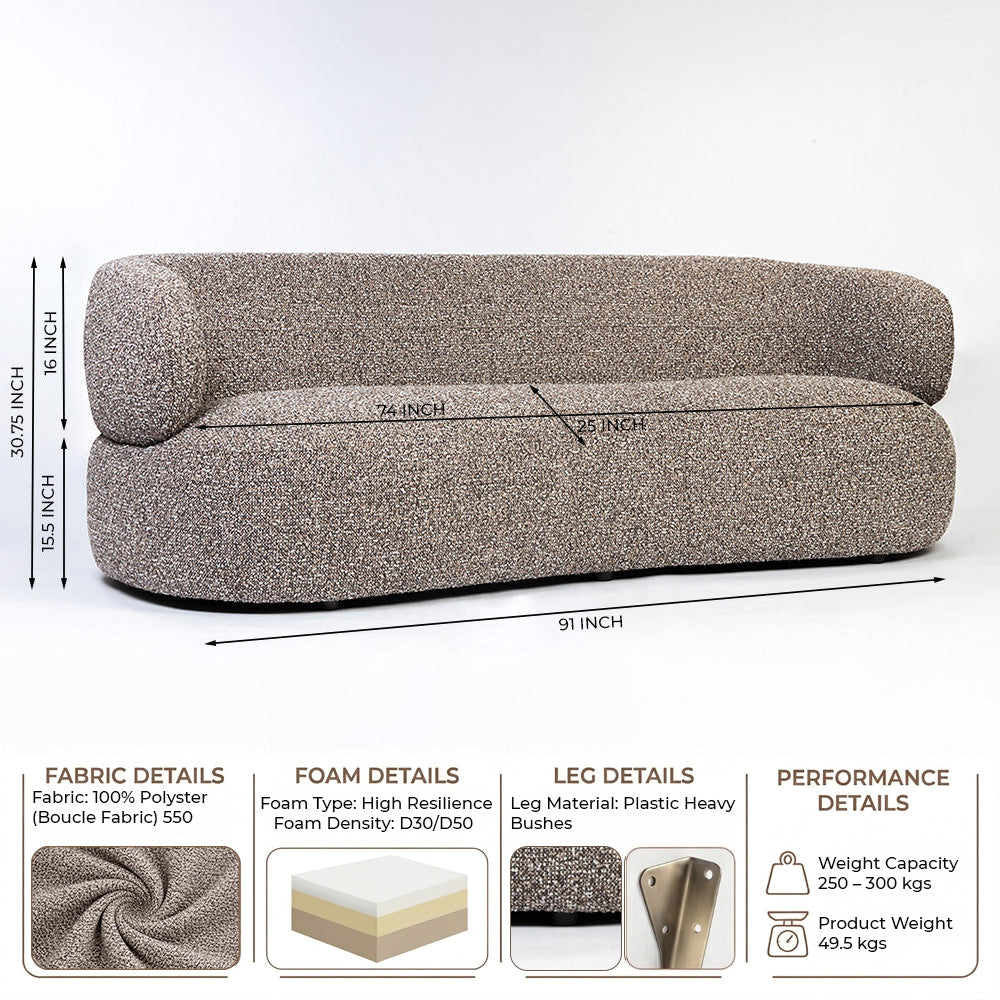 Calmire Arnies 3 Seater  Sofa - Taupe