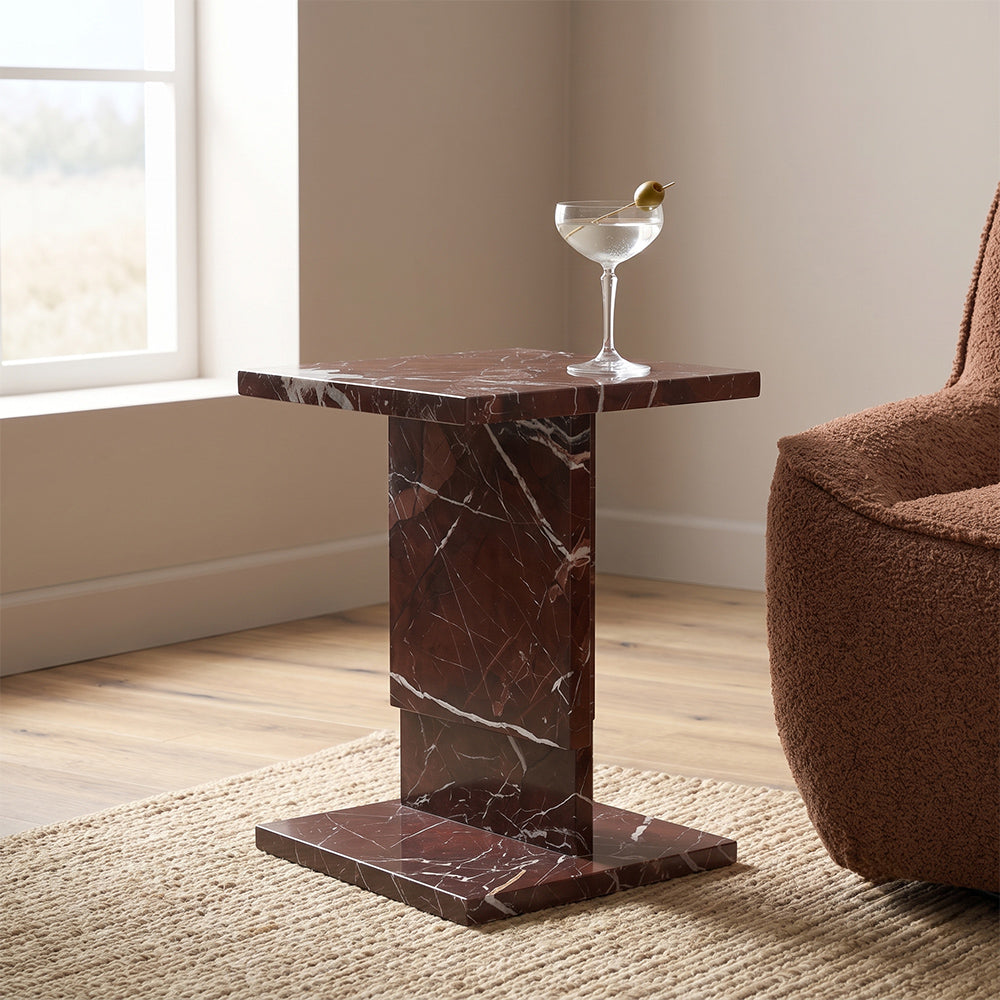 Shad Red Marble Accent Table