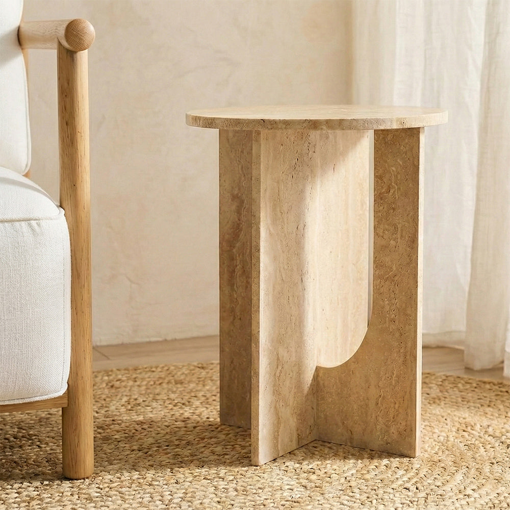 Travertine Marble Curil Accent Table