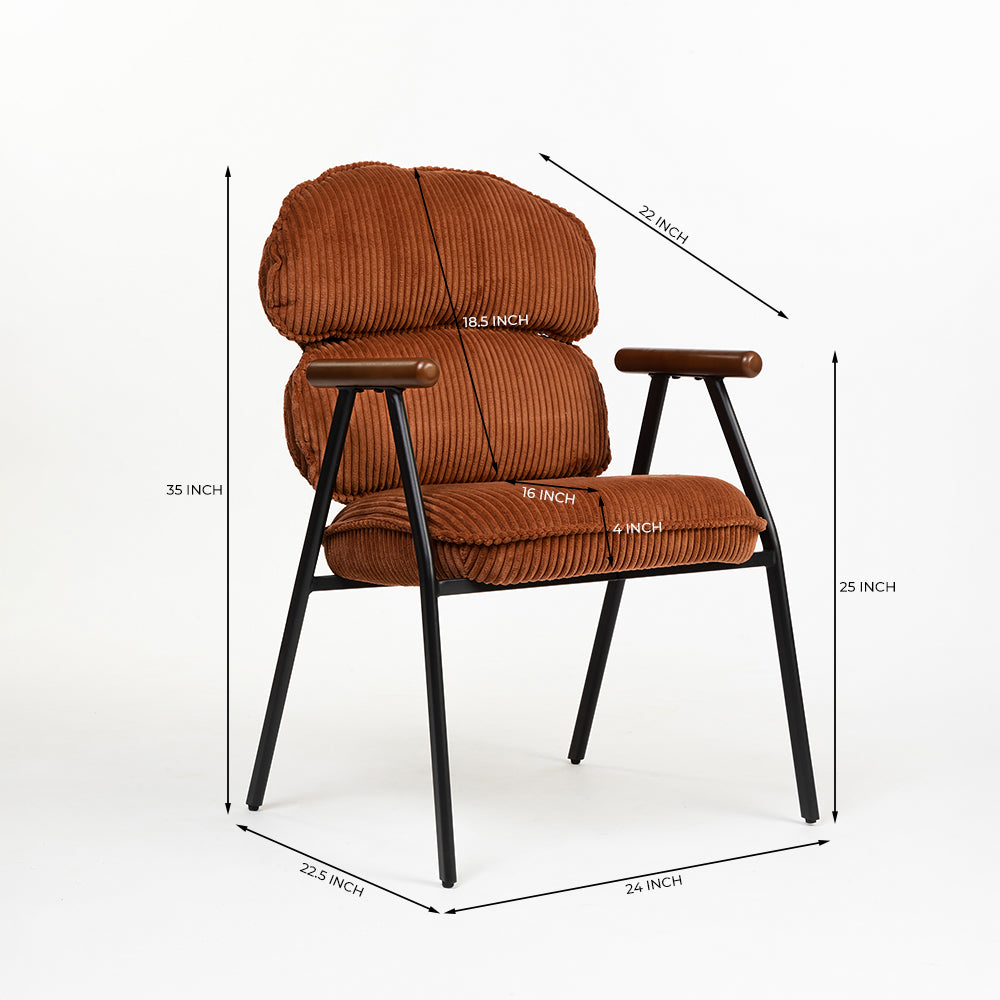 Antho Velvet Dining Chair with Wooden Armrest - Coppery Red