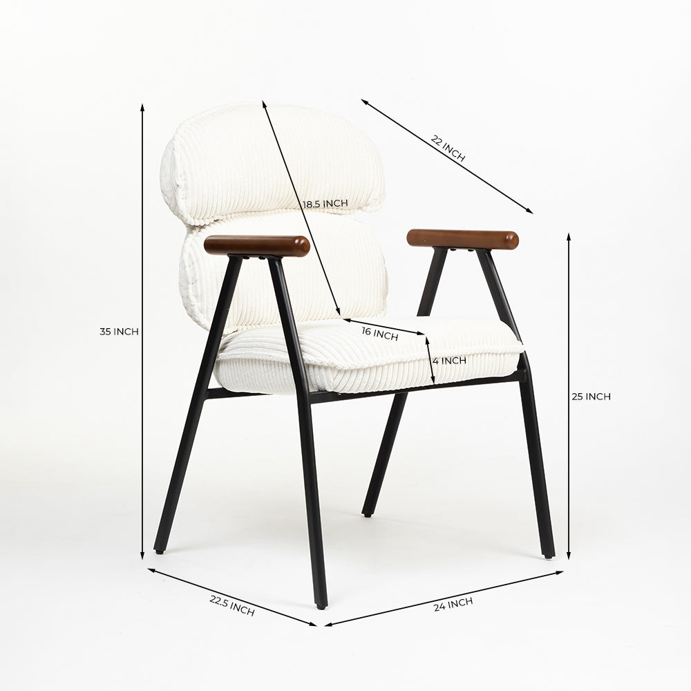 Antho Velvet Dining Chair with Wooden Armrest - Ivory