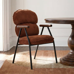 Antho Velvet Dining Chair with Wooden Armrest - Coppery Red