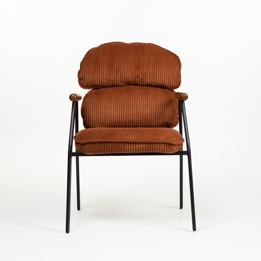 Antho Velvet Dining Chair with Wooden Armrest - Coppery Red