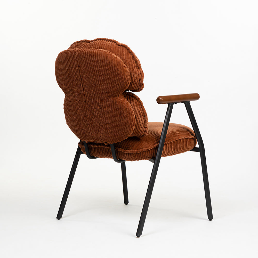 Antho Velvet Dining Chair with Wooden Armrest - Coppery Red