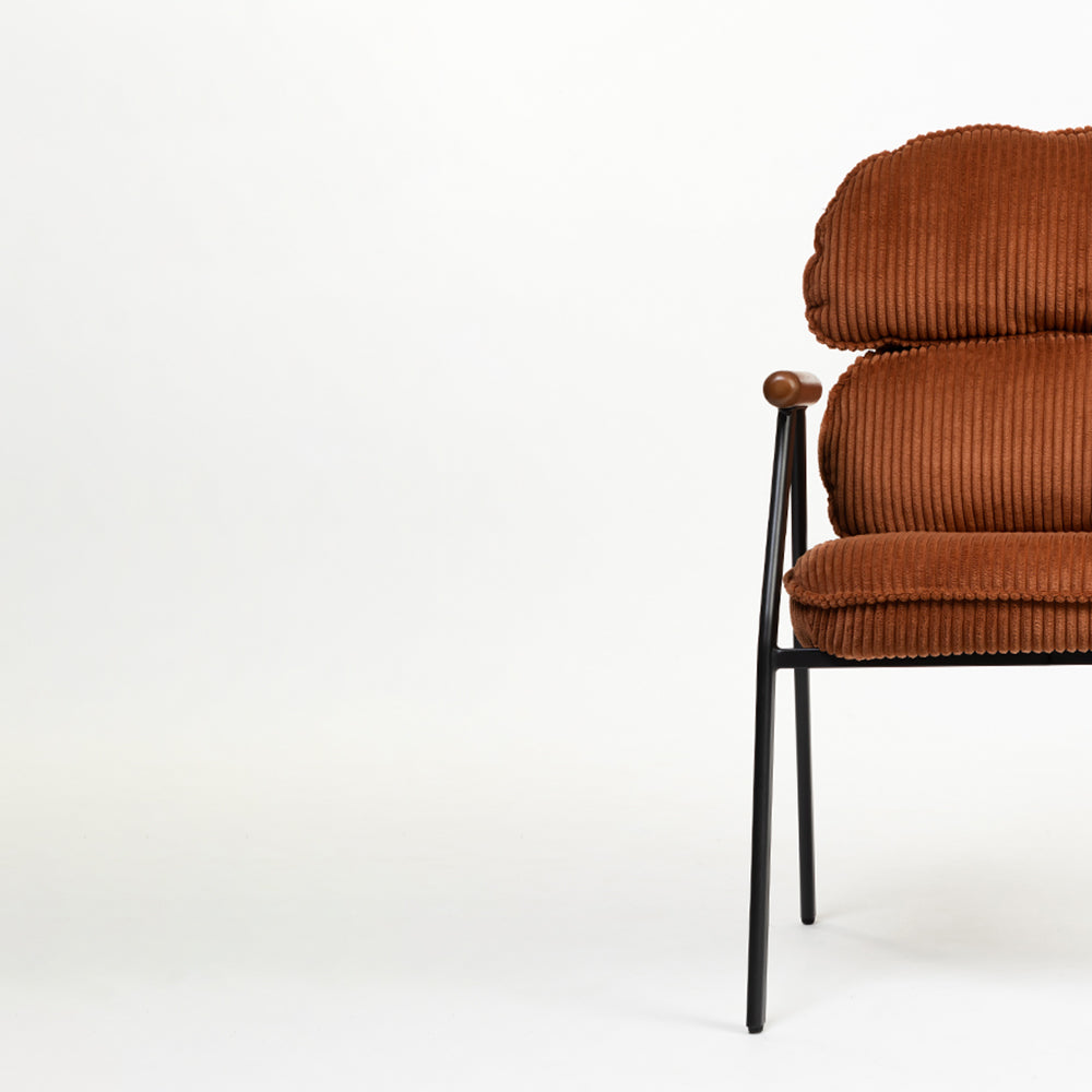 Antho Velvet Dining Chair with Wooden Armrest - Coppery Red