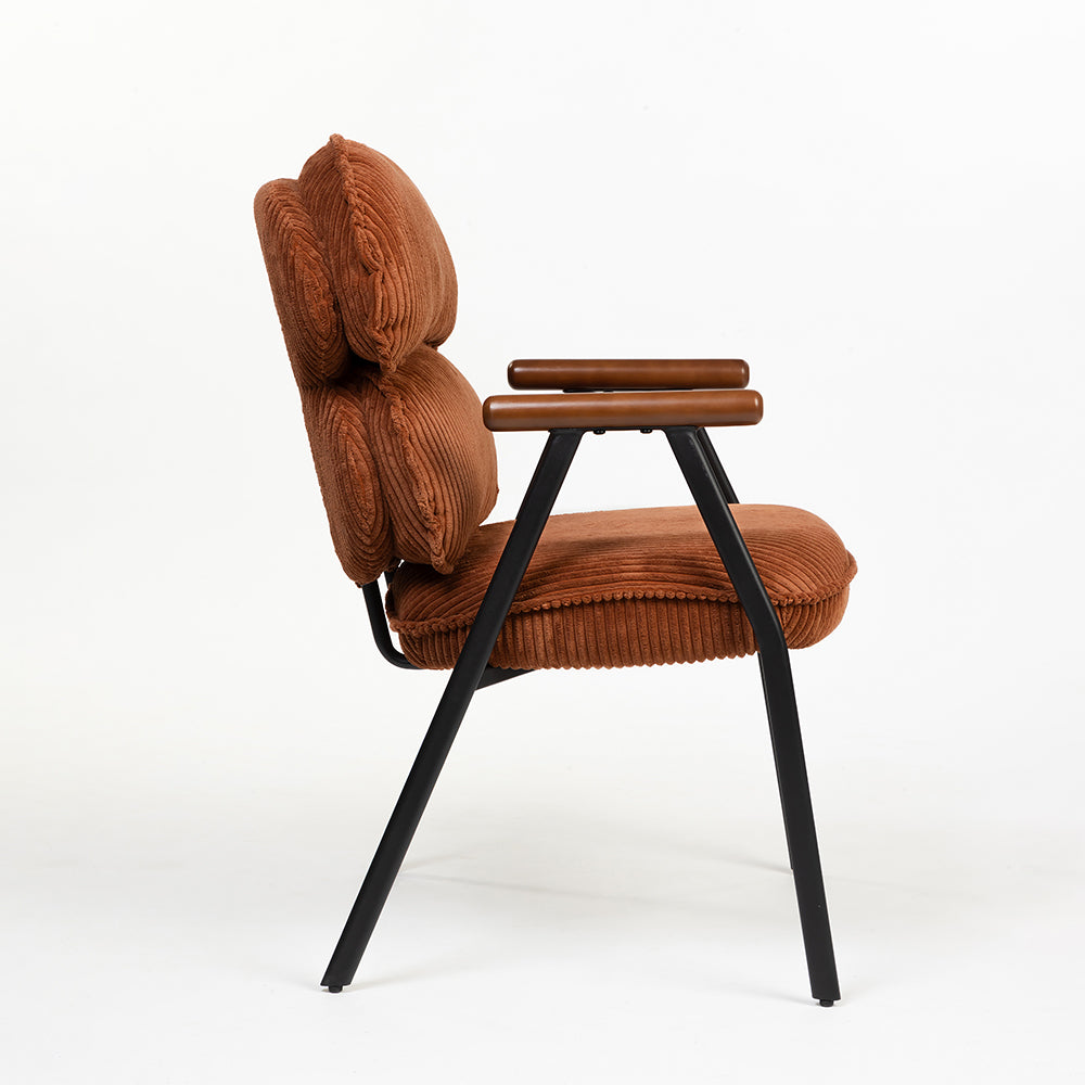 Antho Velvet Dining Chair with Wooden Armrest - Coppery Red