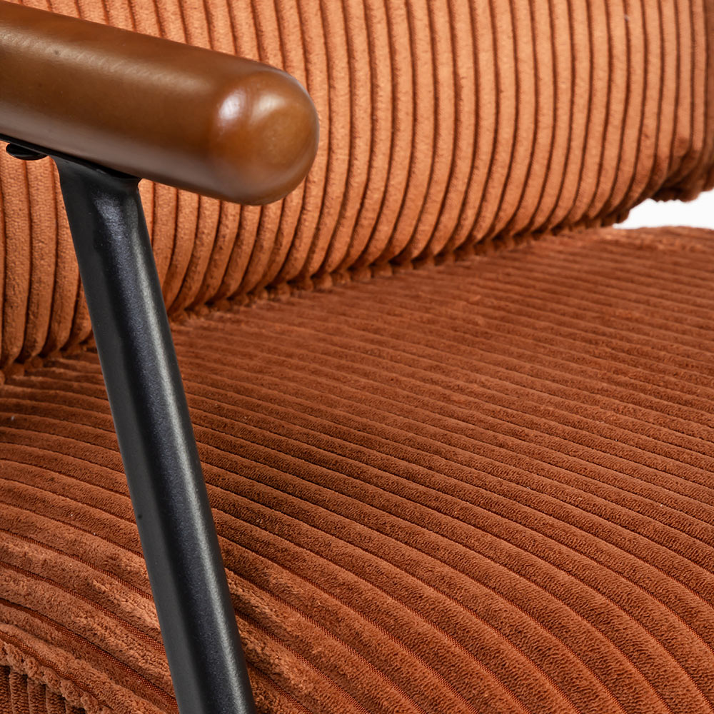 Antho Velvet Dining Chair with Wooden Armrest - Coppery Red