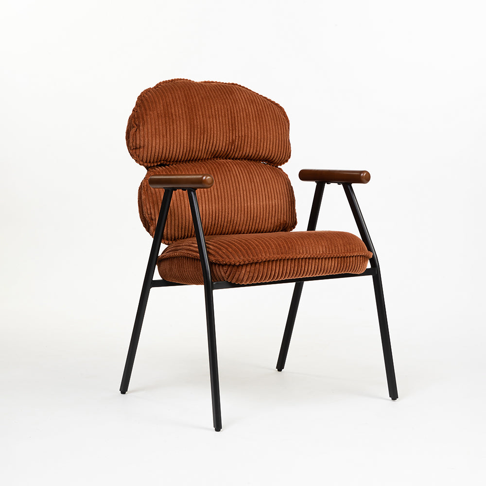 Antho Velvet Dining Chair with Wooden Armrest - Coppery Red