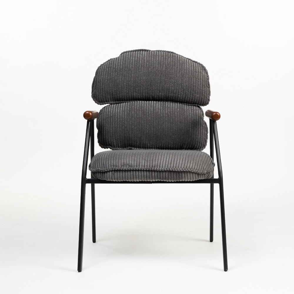 Antho Velvet Dining Chair with Wooden Armrest - Graphite