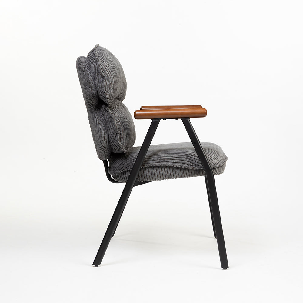 Antho Velvet Dining Chair with Wooden Armrest - Graphite