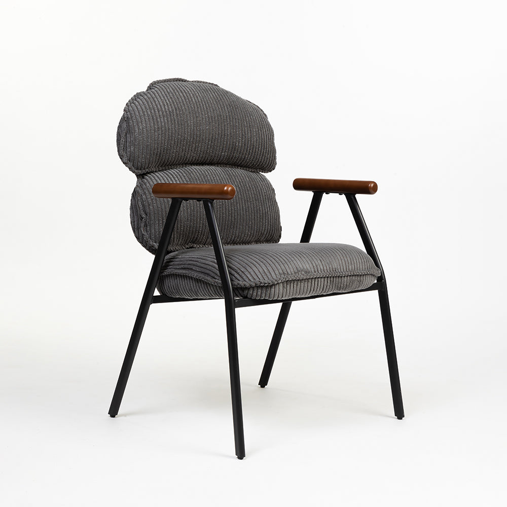 Antho Velvet Dining Chair with Wooden Armrest - Graphite