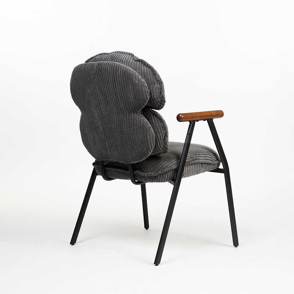 Antho Velvet Dining Chair with Wooden Armrest - Graphite