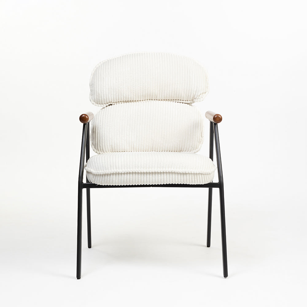 Antho Velvet Dining Chair with Wooden Armrest - Ivory