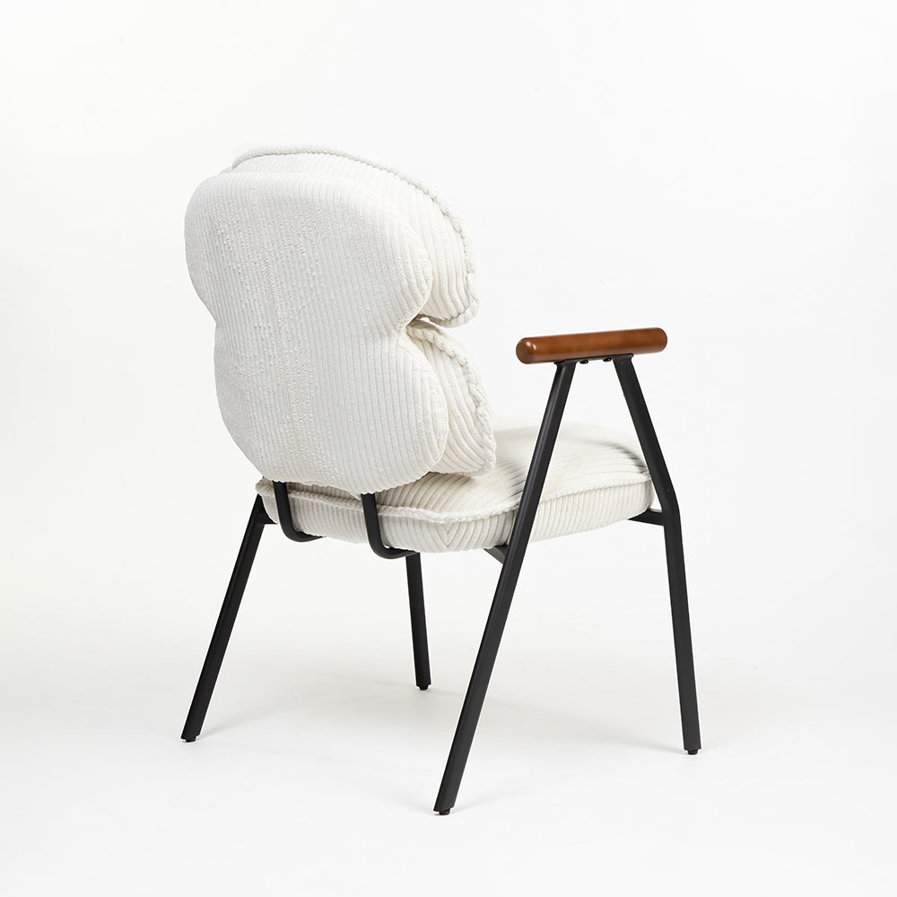Antho Velvet Dining Chair with Wooden Armrest - Ivory