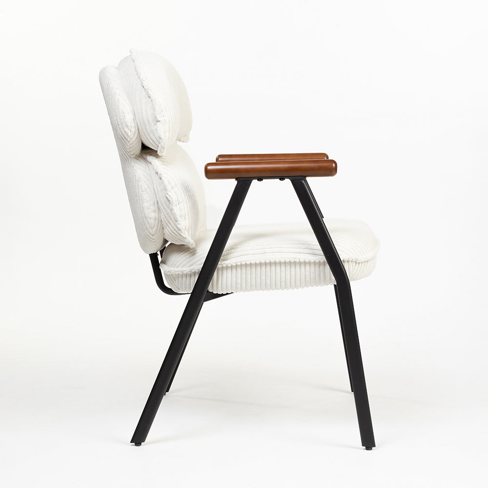 Antho Velvet Dining Chair with Wooden Armrest - Ivory