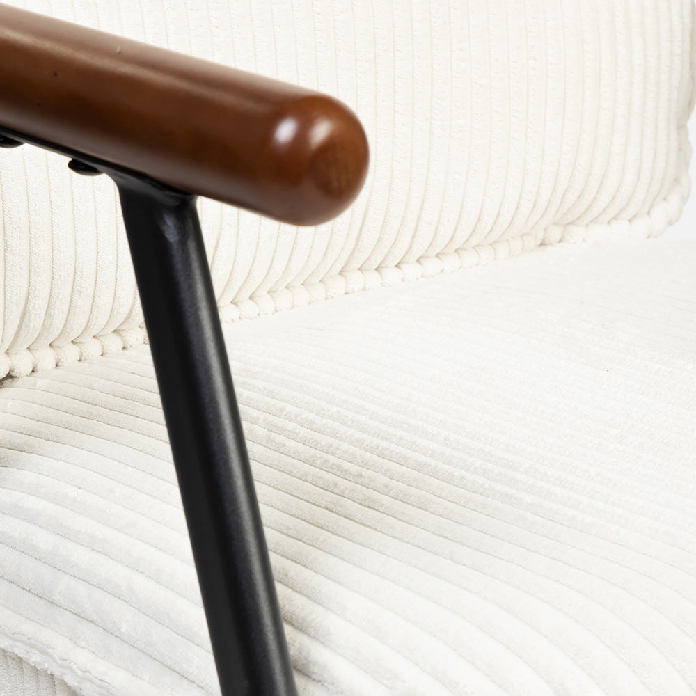 Antho Velvet Dining Chair with Wooden Armrest - Ivory