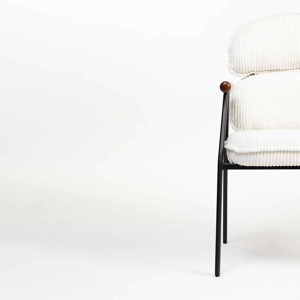 Antho Velvet Dining Chair with Wooden Armrest - Ivory