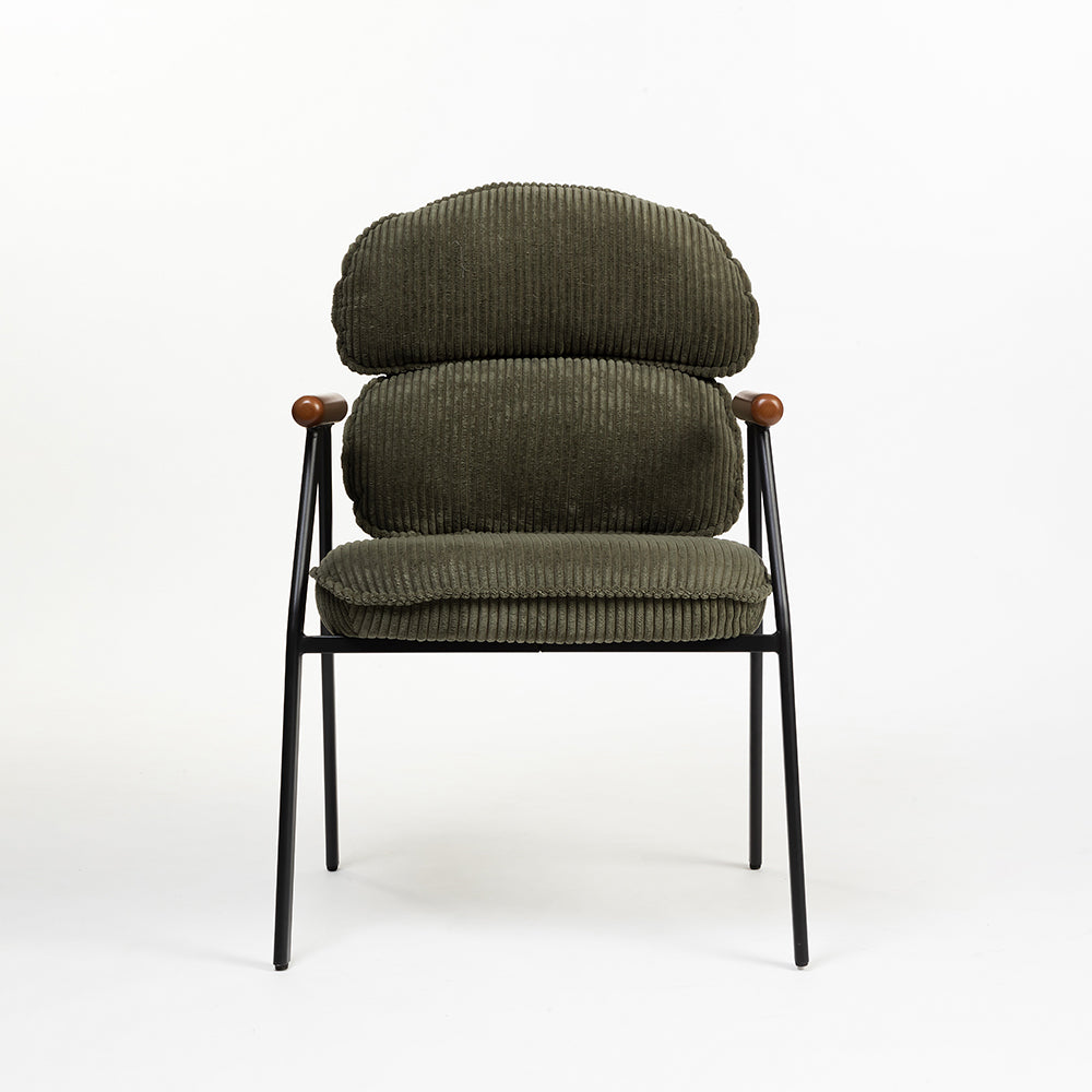Antho Velvet Dining Chair with Wooden Armrest - Olive Green