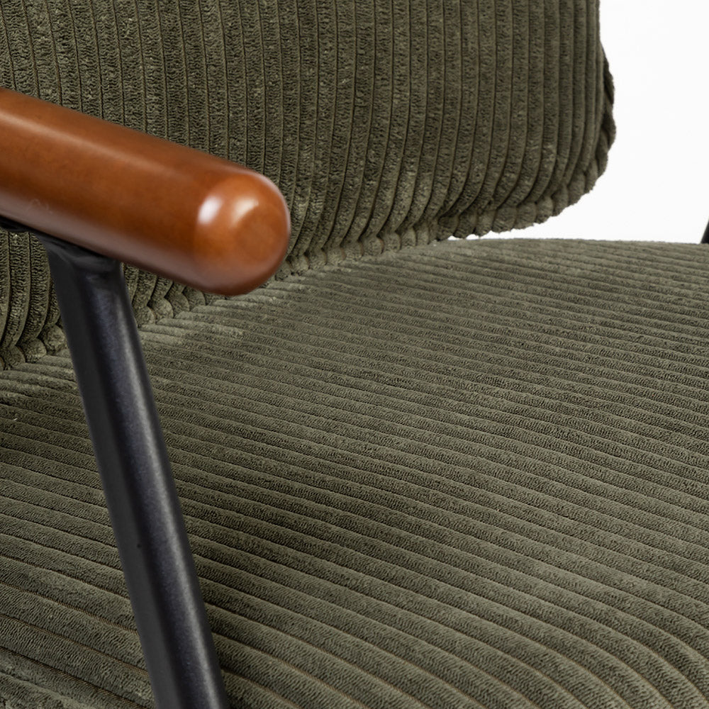 Antho Velvet Dining Chair with Wooden Armrest - Olive Green
