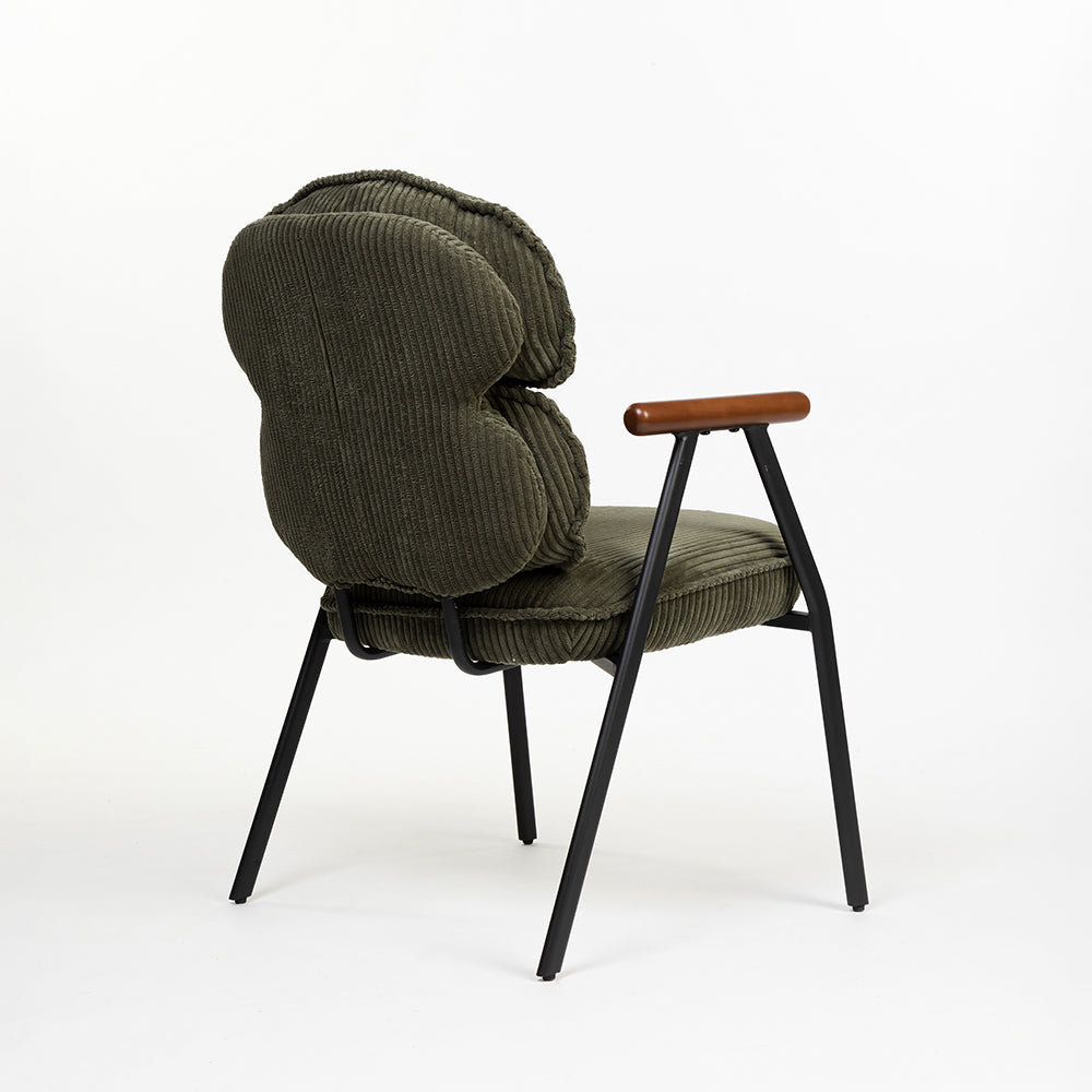 Antho Velvet Dining Chair with Wooden Armrest - Olive Green