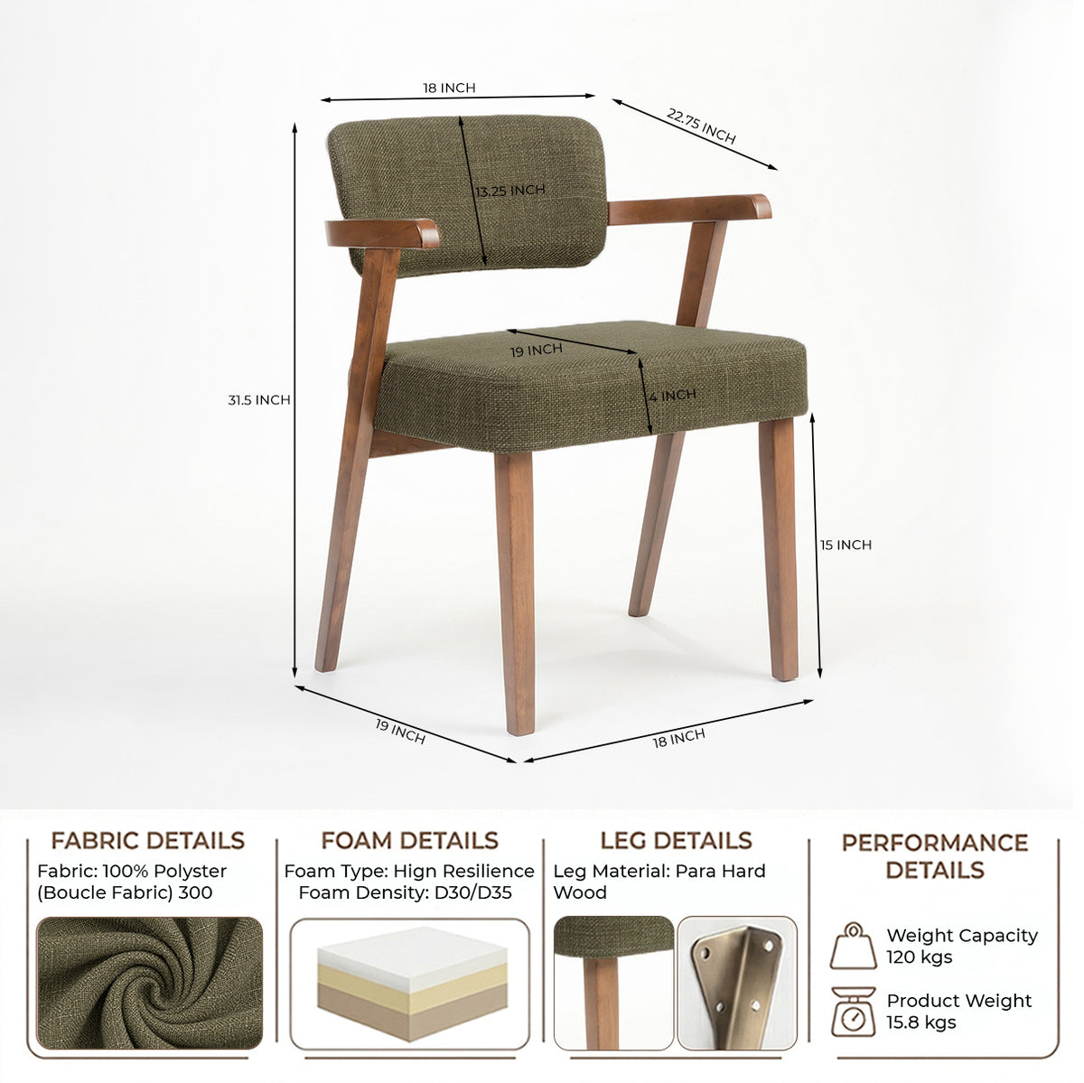 Boucle Medio Dining Chair with Parawood