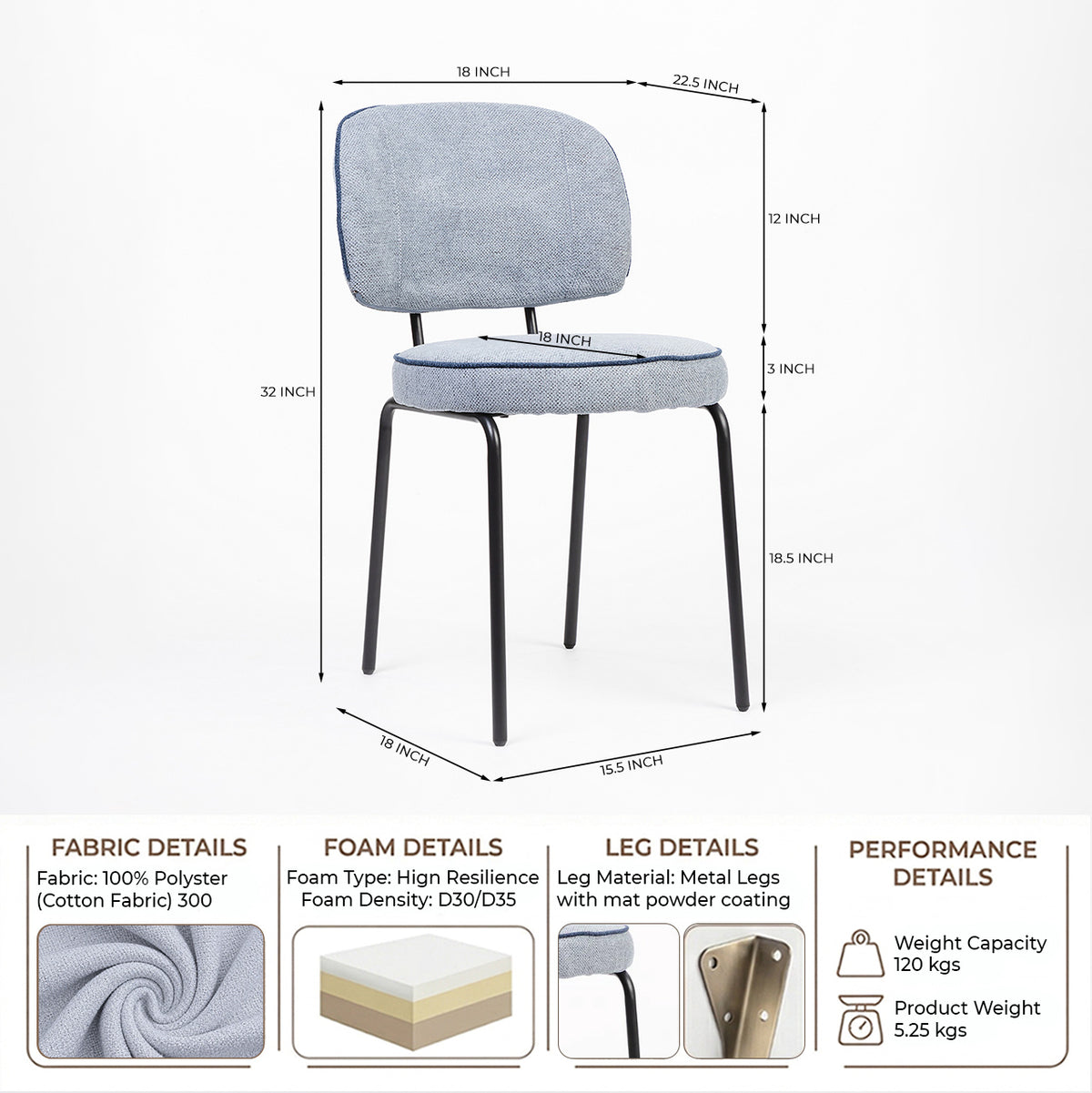Cotton Relae Dining Chair with Metal