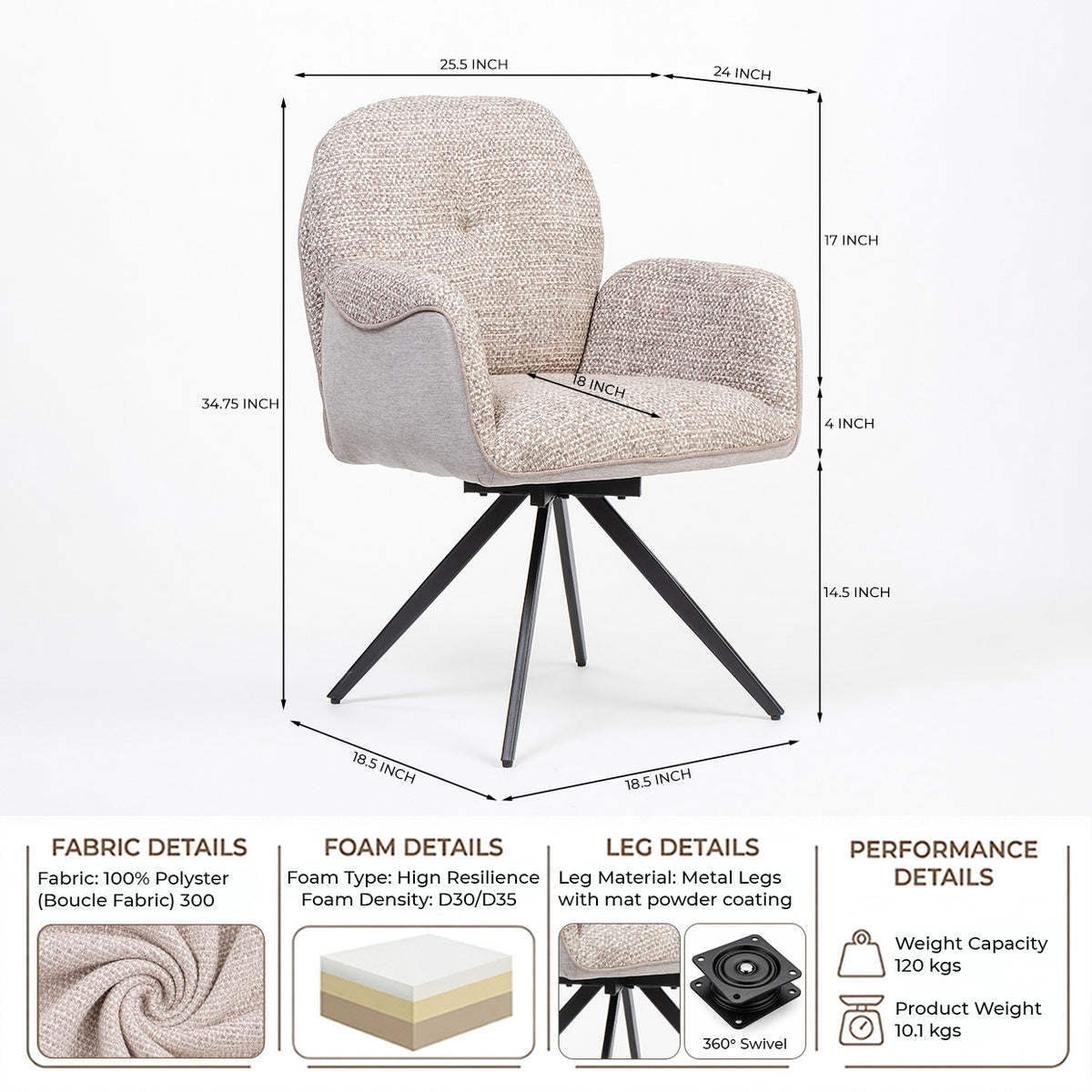 Boucle Scoot Dining Chair with Metal