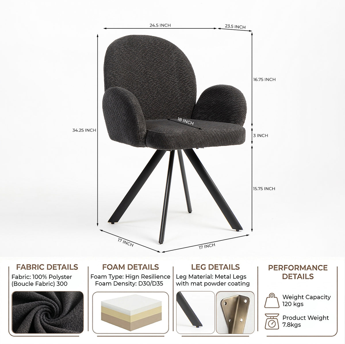 Boucle Hoir Dining Chair with Metal