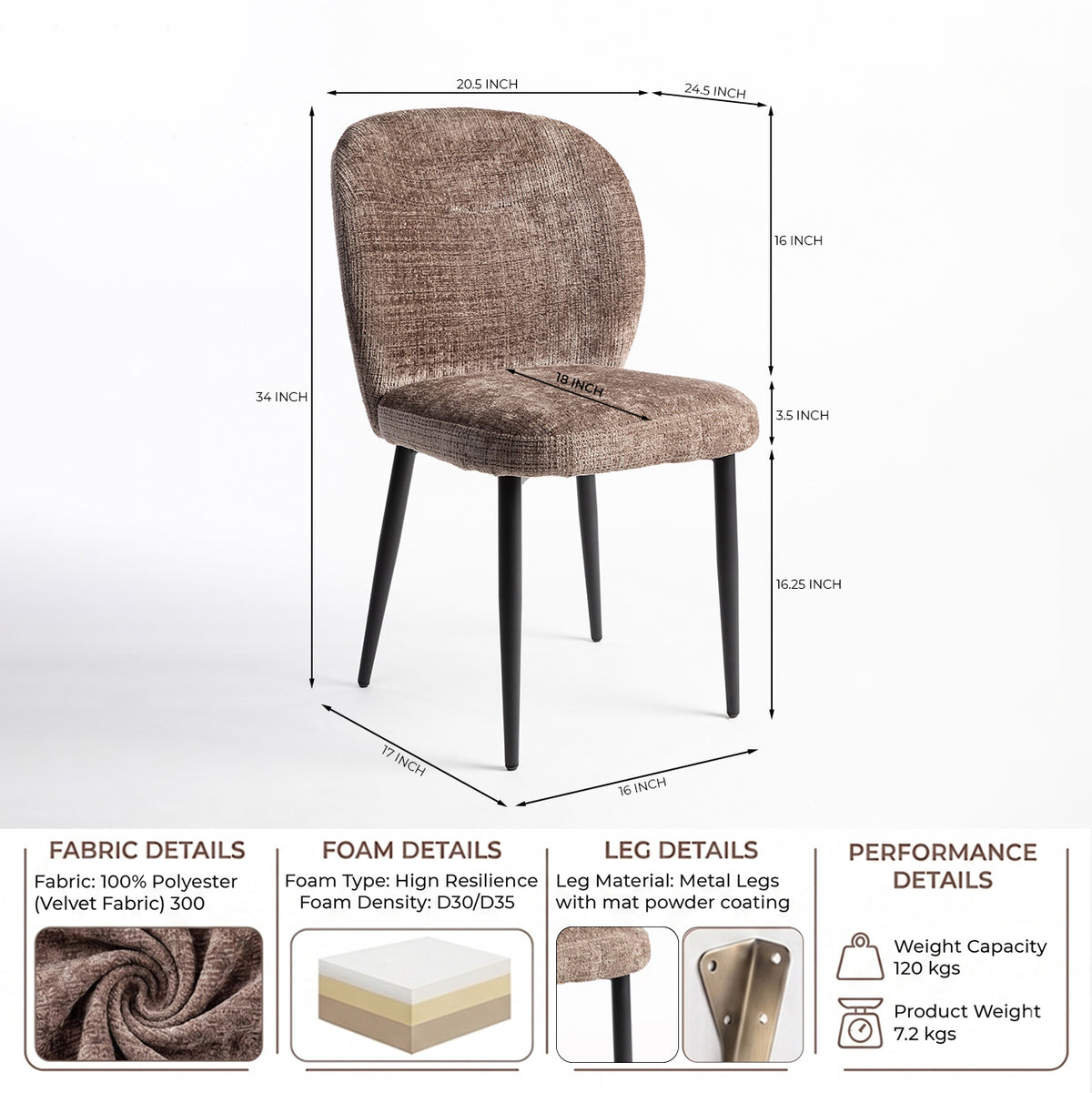 Velvet Lack Dining Chair with Metal