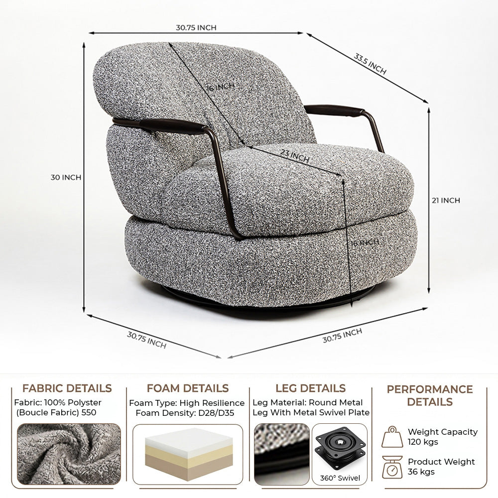 Sebum Dark Grey Boucle Swivel Chair