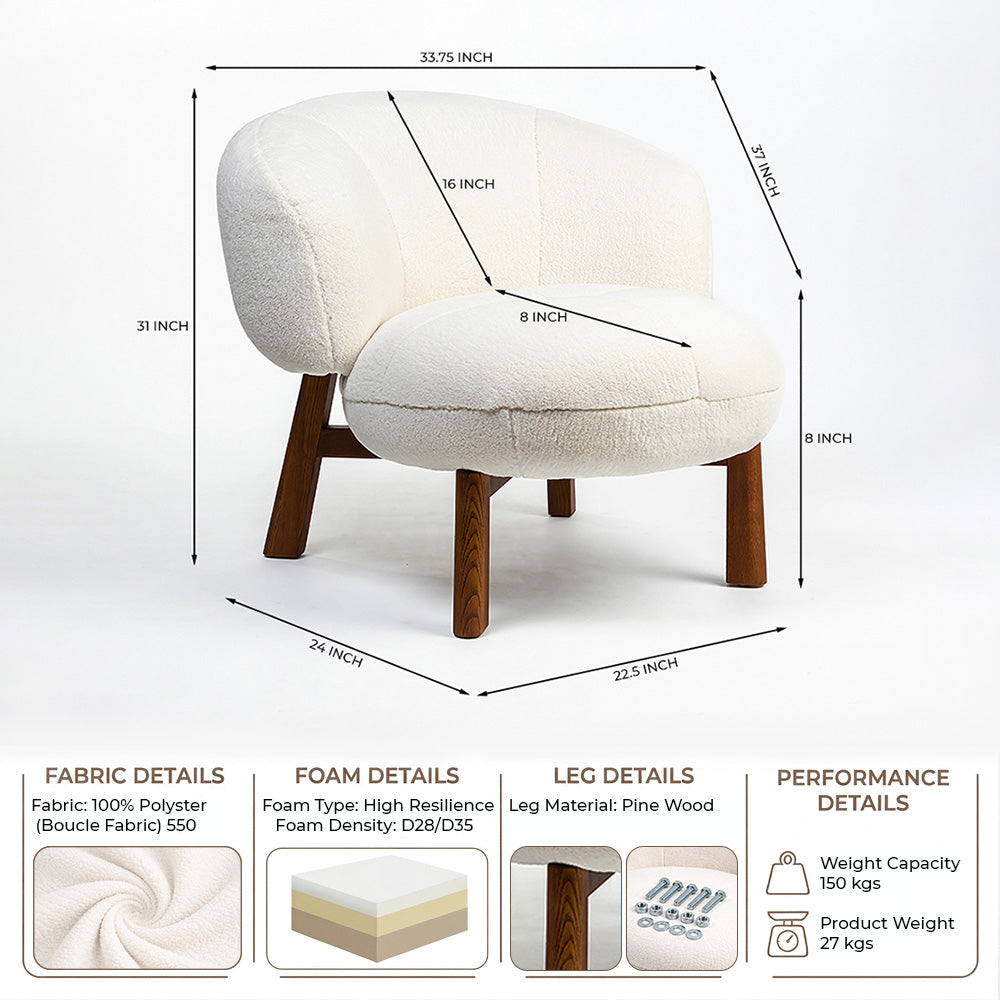 Blaken Off White Boucle Chair with Wood