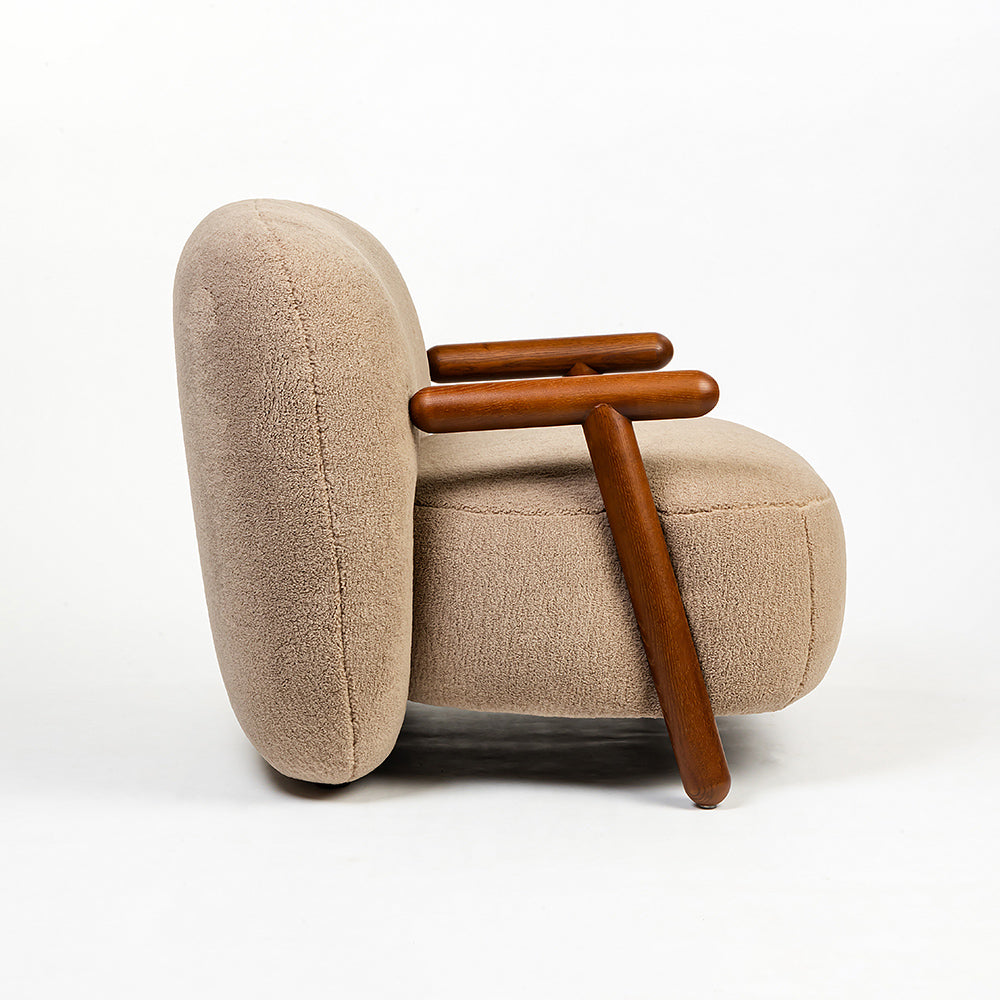 Footy Boucle Chair with Wood