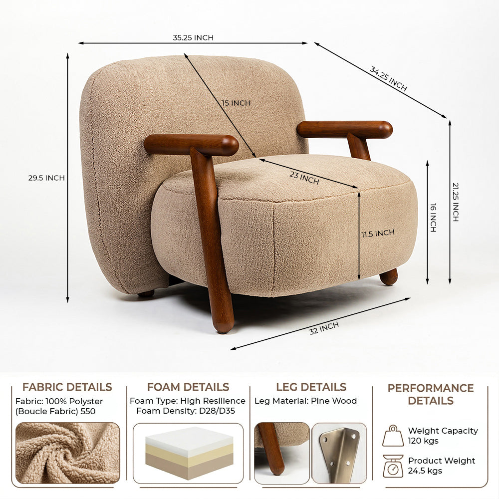 Footy Boucle Chair with Wood
