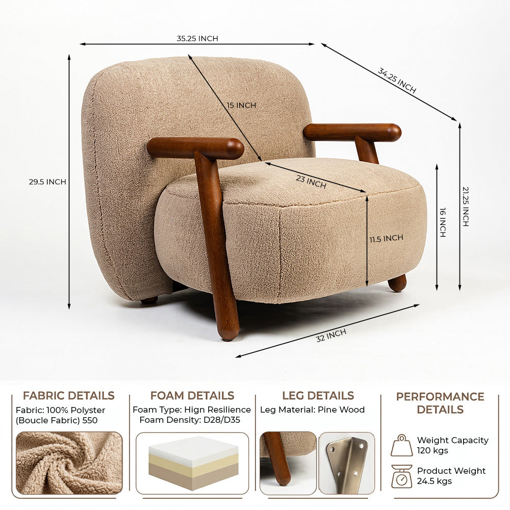 Footy Boucle Chair with Wood