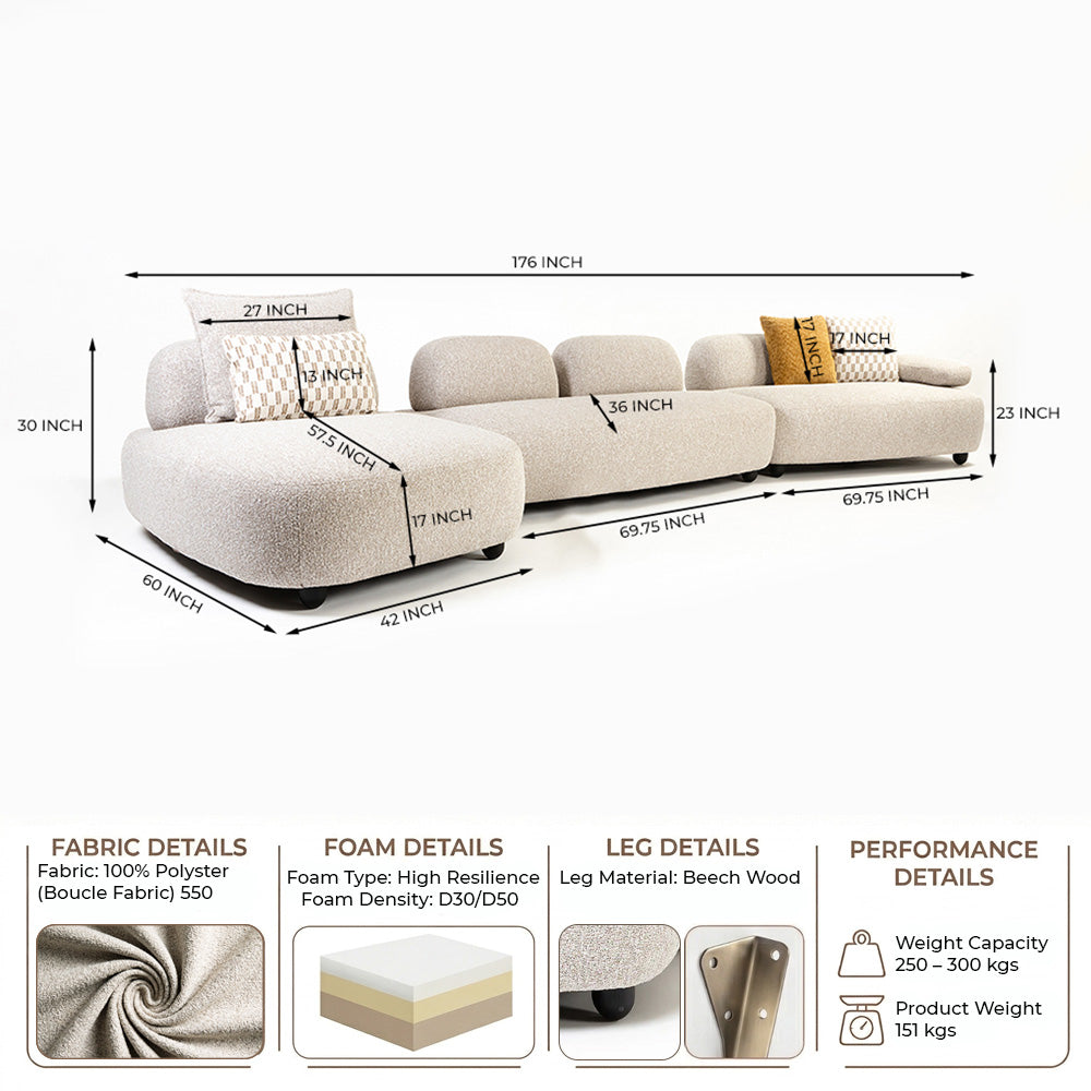 Laughy Boucle 5 Seater Sofa Set