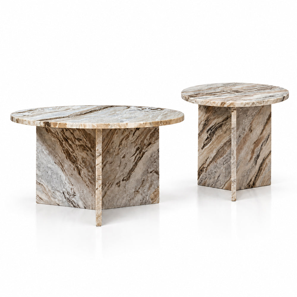 Drift Butterscotch Marble Round Coffee Table Set of 2