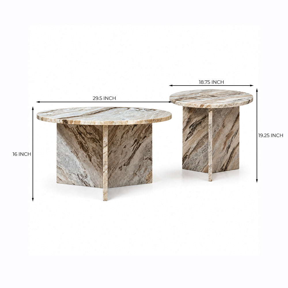 Marble Drift Butterscotch Round Coffee Table Set of 2
